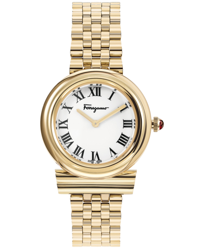 Shop Ferragamo Salvatore  Women's Swiss Gancini Gold Ion-plated Bracelet Watch 28mm In Ip Yellow Gold