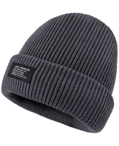 Shop Levi's Men's Super Soft Rib Knit Cuff Beanie With Jersey Lining In Charcoal