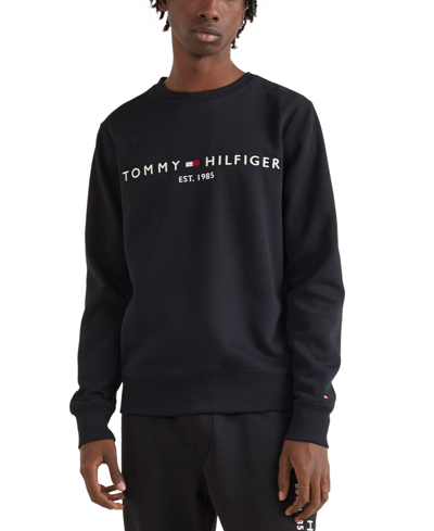 Shop Tommy Hilfiger Men's Embroidered Logo Fleece Sweatshirt In Black