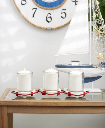 Shop Rosemary Lane Metal Distressed 3 Linked Buoy Candle Holder With White Wood Accents, 19" X 7" X 5" In Red