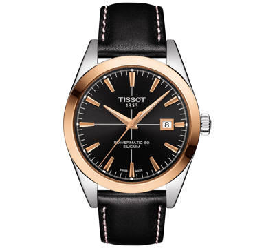 Shop Tissot Men's Swiss Automatic Gentlemen Black Leather Strap Watch 40mm
