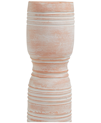 Shop Rosemary Lane Ceramic Whitewashed Ribbed Terracotta Candle Holder 11" And 9" H, Set Of 2 In Pink