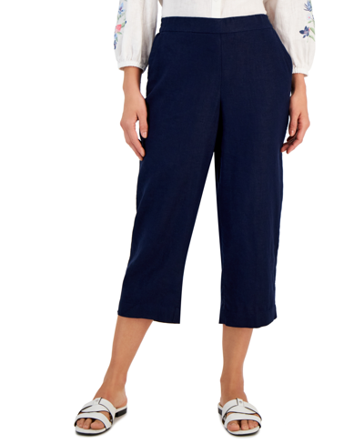 Shop Charter Club Women's 100% Linen Solid Cropped Pull-on Pants, Created For Macy's In Intrepid Blue