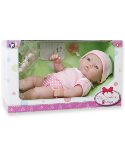 Jc Toys La Newborn Nursery 12" Caucasian Baby Doll Set, 7 Pieces In Pink