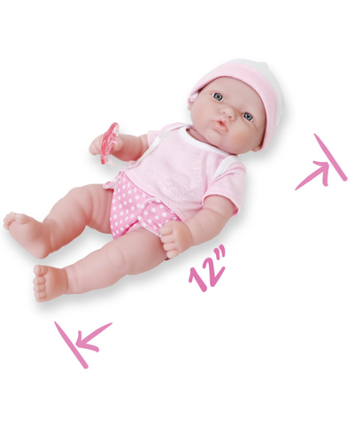 Jc Toys La Newborn Nursery 12" Caucasian Baby Doll Set, 7 Pieces In Pink