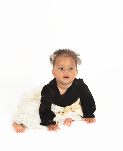 Shop Rare Editions Baby Girls Long Sleeves Velvet And Soutache Social Dress In Gold