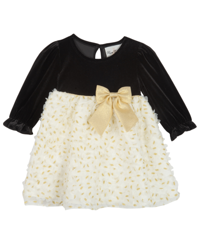 Shop Rare Editions Baby Girls Long Sleeves Velvet And Soutache Social Dress In Gold