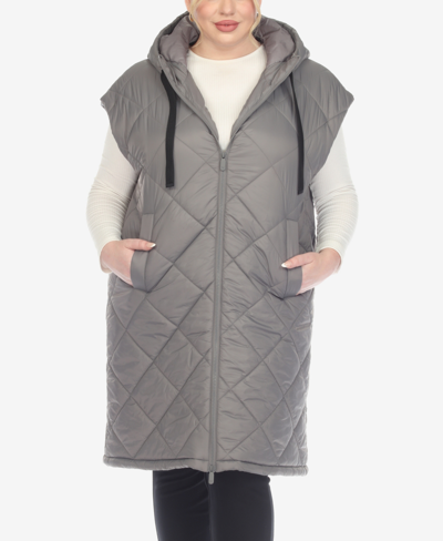 Shop White Mark Plus Size Diamond Quilted Hooded Puffer Vest In Gray