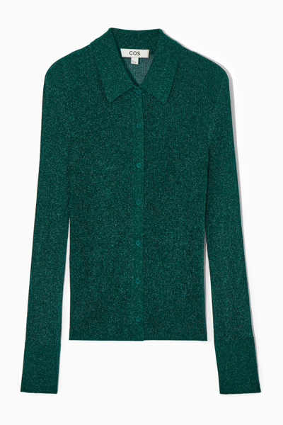Shop Cos Sparkly Ribbed-knit Shirt In Green