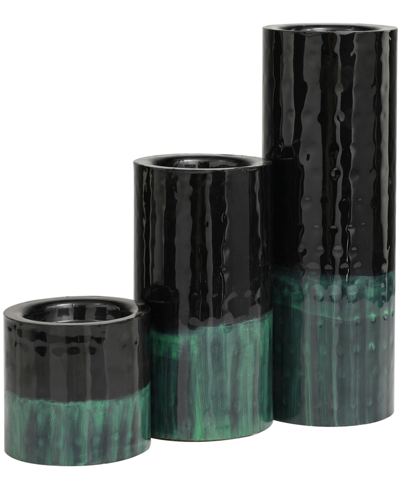 Shop Rosemary Lane Metal Colorblock Candle Holder With Paint Streak Designs 11", 7" And 4" H, Set Of 3 In Green