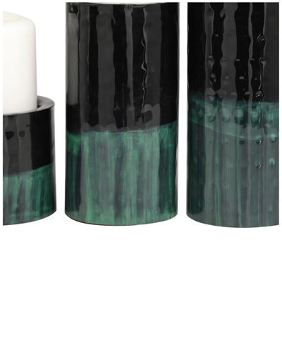 Rosemary Lane Metal Colorblock Candle Holder With Paint Streak Designs 11", 7" And 4" H, Set Of 3 In Green