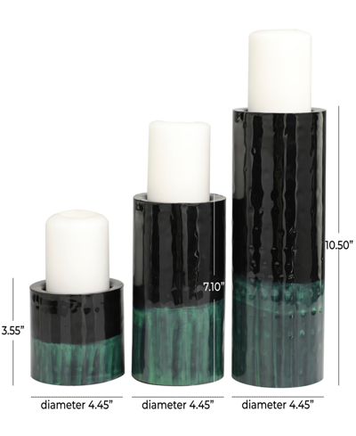 Rosemary Lane Metal Colorblock Candle Holder With Paint Streak Designs 11", 7" And 4" H, Set Of 3 In Green