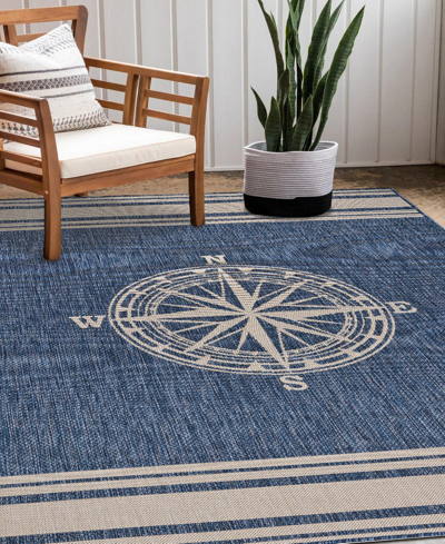 Lr Home Shoreline Srl-871 5'3" X 7' Outdoor Area Rug In Navy,ivory
