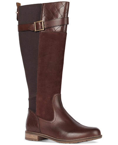 Shop Barbour Women's Ange Mixed-media Buckled-strap Boots In Choco