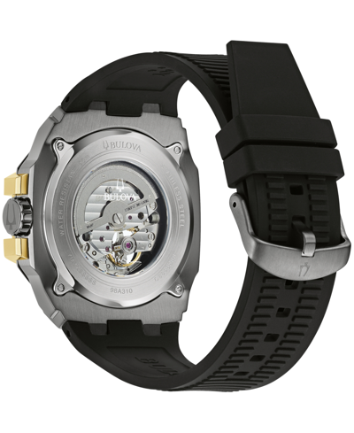 Bulova Men's Marc Anthony Automatic Chronograph Maquina Black Silicone Strap Watch 46mm In Black