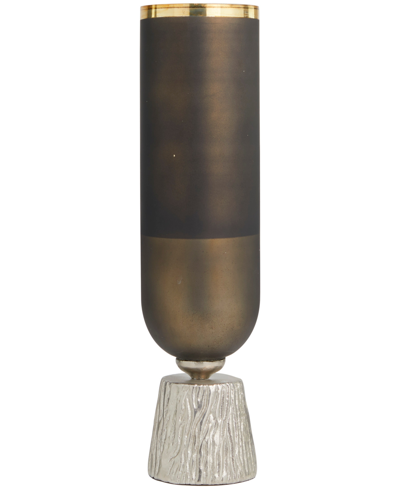 Rosemary Lane Glass Colorblock Candle Holder With Gold-tone Accents And Textured Silver-tone Base, 6" X 6" X 20" In Bronze