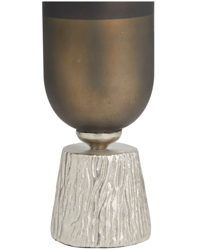 Shop Rosemary Lane Glass Colorblock Candle Holder With Gold-tone Accents And Textured Silver-tone Base, 6" X 6" X 20" In Bronze