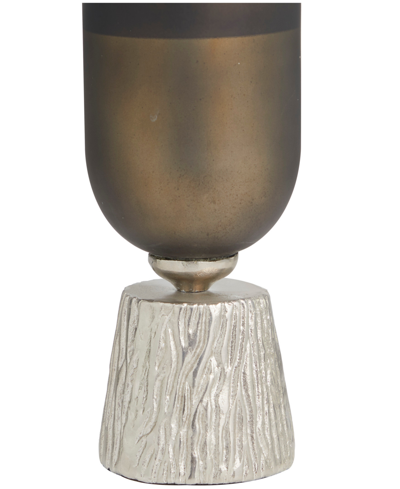 Rosemary Lane Glass Colorblock Candle Holder With Gold-tone Accents And Textured Silver-tone Base, 6" X 6" X 20" In Bronze