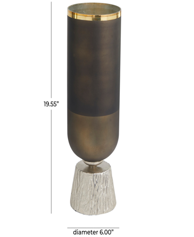 Rosemary Lane Glass Colorblock Candle Holder With Gold-tone Accents And Textured Silver-tone Base, 6" X 6" X 20" In Bronze