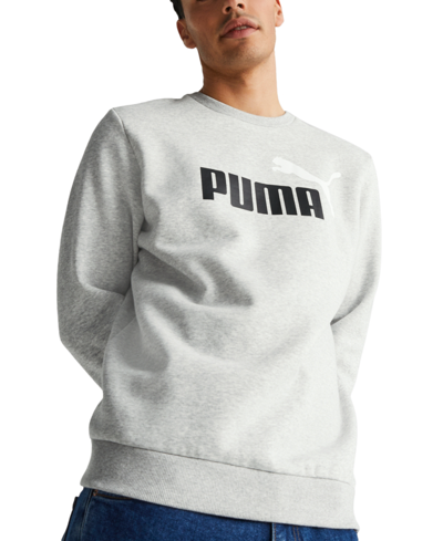 Shop Puma Men's Ess+ Big Logo Crewneck Sweatshirt In Light Gray Heather