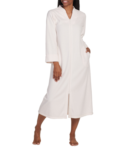 Shop Miss Elaine Women's Embroidered Zip-front Robe In Peach