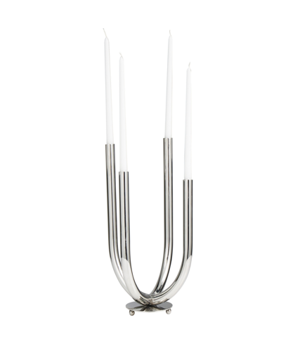 Rosemary Lane The Novogratz Silver Stainless Steel Metal Abstract U-shaped Candelabra, 8" X 8" X 15" In Silver