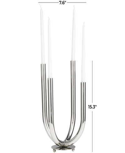 Rosemary Lane The Novogratz Silver Stainless Steel Metal Abstract U-shaped Candelabra, 8" X 8" X 15" In Silver