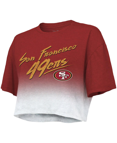 Majestic Threads George Kittle Scarlet/white San Francisco 49ers Dip-dye Player Name & Number Crop T In Scarlet,white