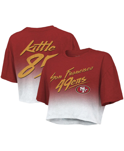 Majestic Threads George Kittle Scarlet/white San Francisco 49ers Dip-dye Player Name & Number Crop T In Scarlet,white