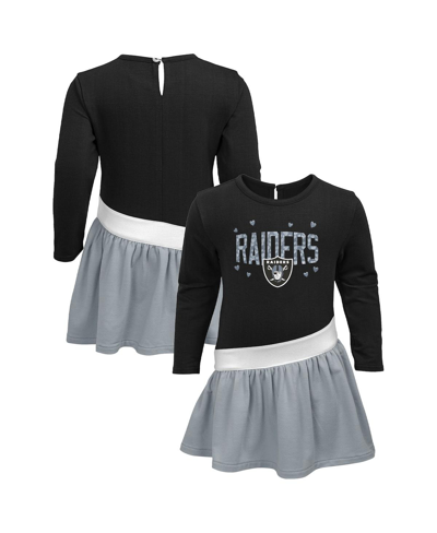 Shop Outerstuff Girls Infant Black, Silver Las Vegas Raiders Heart To Heart Jersey Tri-blend Dress In Black,silver