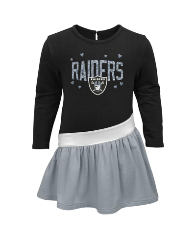 Shop Outerstuff Girls Infant Black, Silver Las Vegas Raiders Heart To Heart Jersey Tri-blend Dress In Black,silver