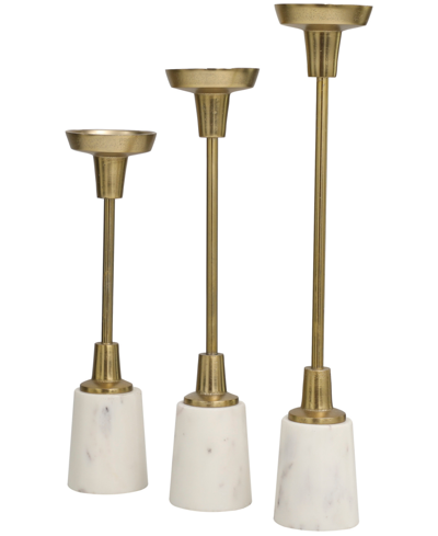 Rosemary Lane Aluminum Slim Candle Holder With White Marble Base 15", 13" And 11"h, Set Of 3 In Gold