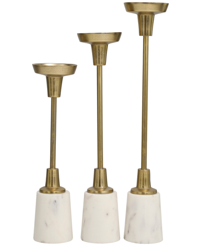 Rosemary Lane Aluminum Slim Candle Holder With White Marble Base 15", 13" And 11"h, Set Of 3 In Gold