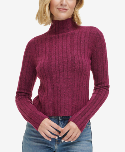 Shop Calvin Klein Jeans Est.1978 Women's Mock-neck Long-sleeve Ribbed Sweater In Currant