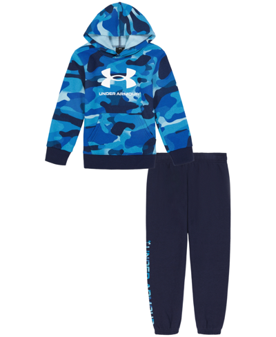 Shop Under Armour Toddler Boys Big Logo Neo Camo Hoodie And Joggers Set In Cosmic Blue