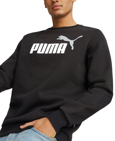Shop Puma Men's Ess+ Big Logo Crewneck Sweatshirt In  Black- White