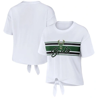 Shop Wear By Erin Andrews White Milwaukee Bucks Tie-front T-shirt