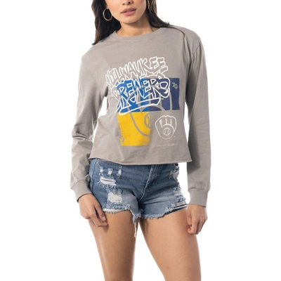 Shop The Wild Collective Gray Milwaukee Brewers Cropped Long Sleeve T-shirt
