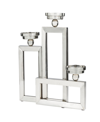 Rosemary Lane Stainless Steel Open Frame Geometric Candelabra With Various Rectangles, 16" X 5" X 16" In Silver