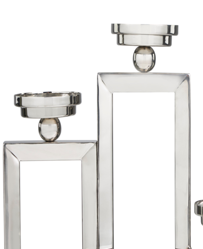 Rosemary Lane Stainless Steel Open Frame Geometric Candelabra With Various Rectangles, 16" X 5" X 16" In Silver