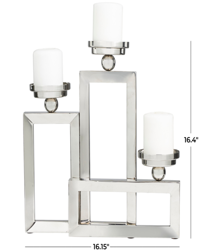 ROSEMARY LANE STAINLESS STEEL OPEN FRAME GEOMETRIC CANDELABRA WITH VARIOUS RECTANGLES, 16" X 5" X 16" 