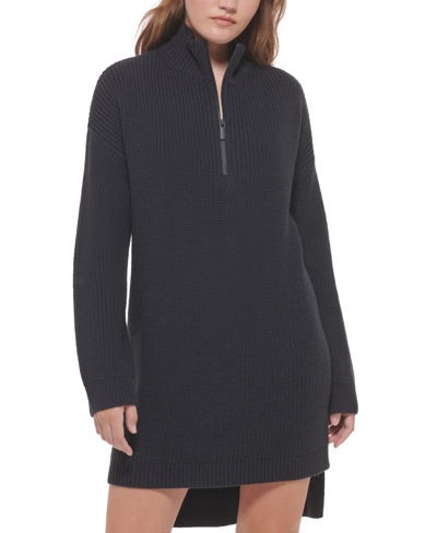 Shop Calvin Klein Jeans Est.1978 Women's Half-zip High-low Sweater Dress In Black