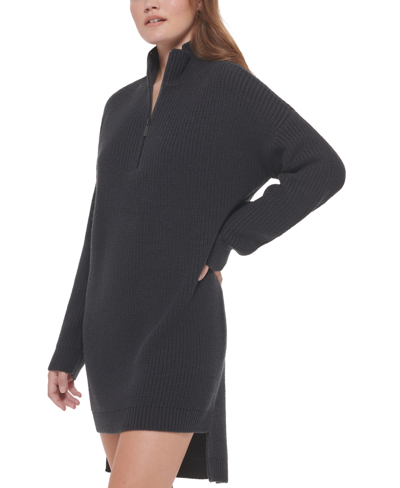 Shop Calvin Klein Jeans Est.1978 Women's Half-zip High-low Sweater Dress In Black