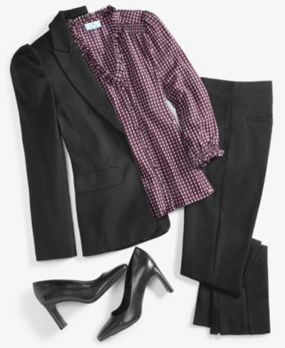 Cece Womens Puff Shoulder Open Front Long Sleeve Blazer Soft Texture V Neck Button Front Blouse Front Sli In Rich Black