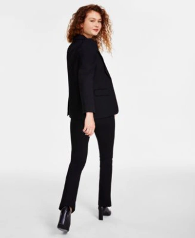 Cece Womens Puff Shoulder Open Front Long Sleeve Blazer Soft Texture V Neck Button Front Blouse Front Sli In Rich Black