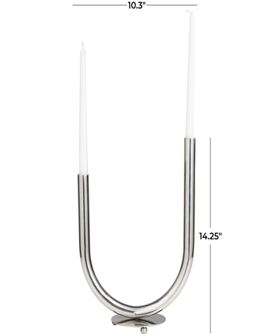 Rosemary Lane The Novogratz Silver Stainless Steel Metal Abstract U-shaped Candelabra, 10" X 6" X 14" In Silver