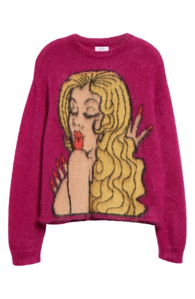 Shop Erl Gender Inclusive Kiss Intarsia Mohair Blend Sweater In Fuscia
