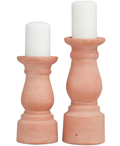 Shop Novogratz Collection The Novogratz Ceramic Terracotta Candle Holder 10" And 8" H, Set Of 2 In Orange