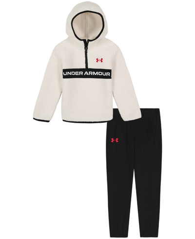 Shop Under Armour Toddler Boys Indispensable Sherpa Hoodie And Joggers Set In -white Clay
