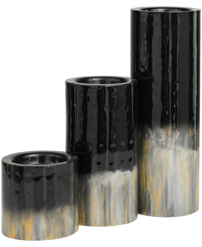 Rosemary Lane Metal Colorblock Candle Holder With Gold-tone And Silver-tone Streaks 11", 7" And 4" H, Set Of 3 In Black